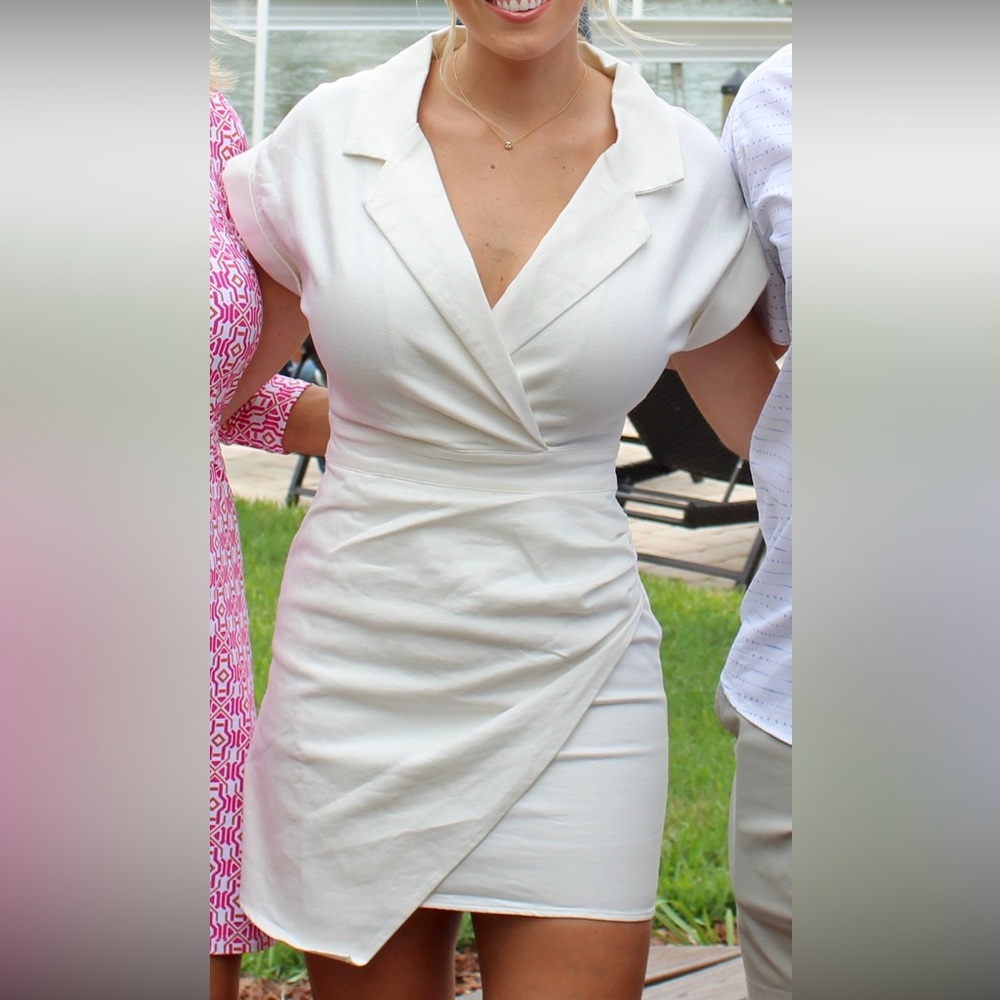 These Three white denim overlay dress